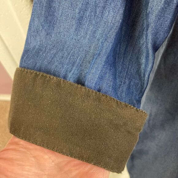 Soft Surroundings long dark chambray w/ faux suede trim lock closures oversized - Picture 7 of 10